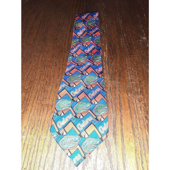 Mens Florida FL Gator 100% Silk Neck Tie Blue, Orange, Green, White - Picture 1 of 4